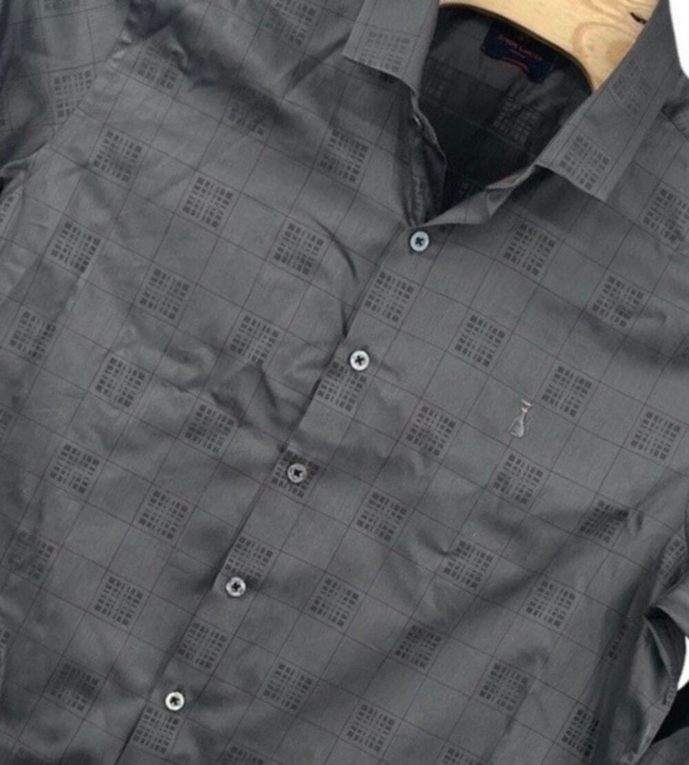 Simon Carter London Gray Checkered Geometric Button Up Slim Fit 44cm 17.5”